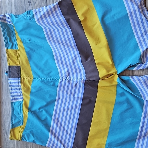 Patagonia Teal Yellow Striped Colorblock Wayfarer Swim Trunks Board Shorts 40 - Picture 9 of 9